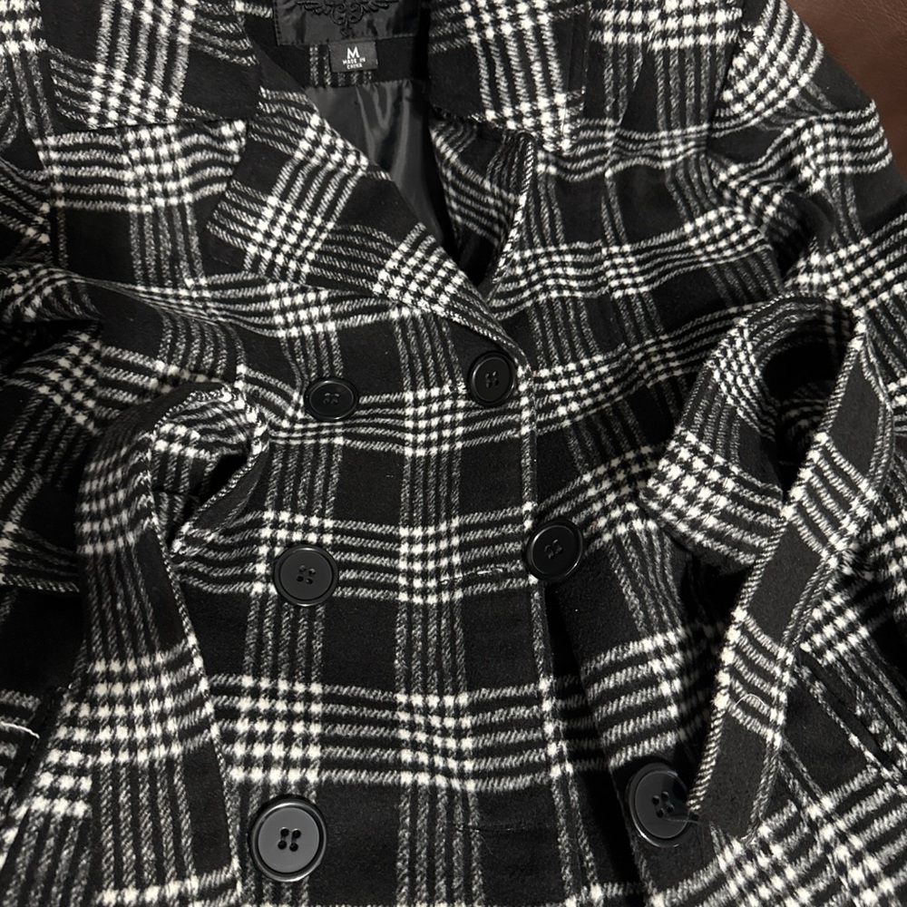 Plaid Black and White Women's Coat